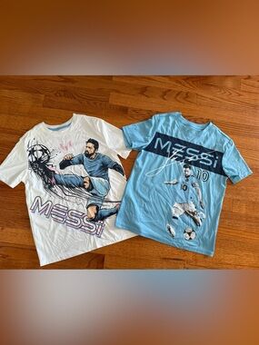 Lot of 2 - Messi Collection Youth Boys Lionel 10 Shirts Size 8 Small blue pink